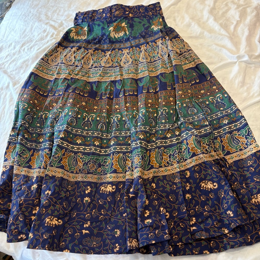 Ornate elegant gold heavy weight cotton Hand painted maxi wrap skirt from Nepal